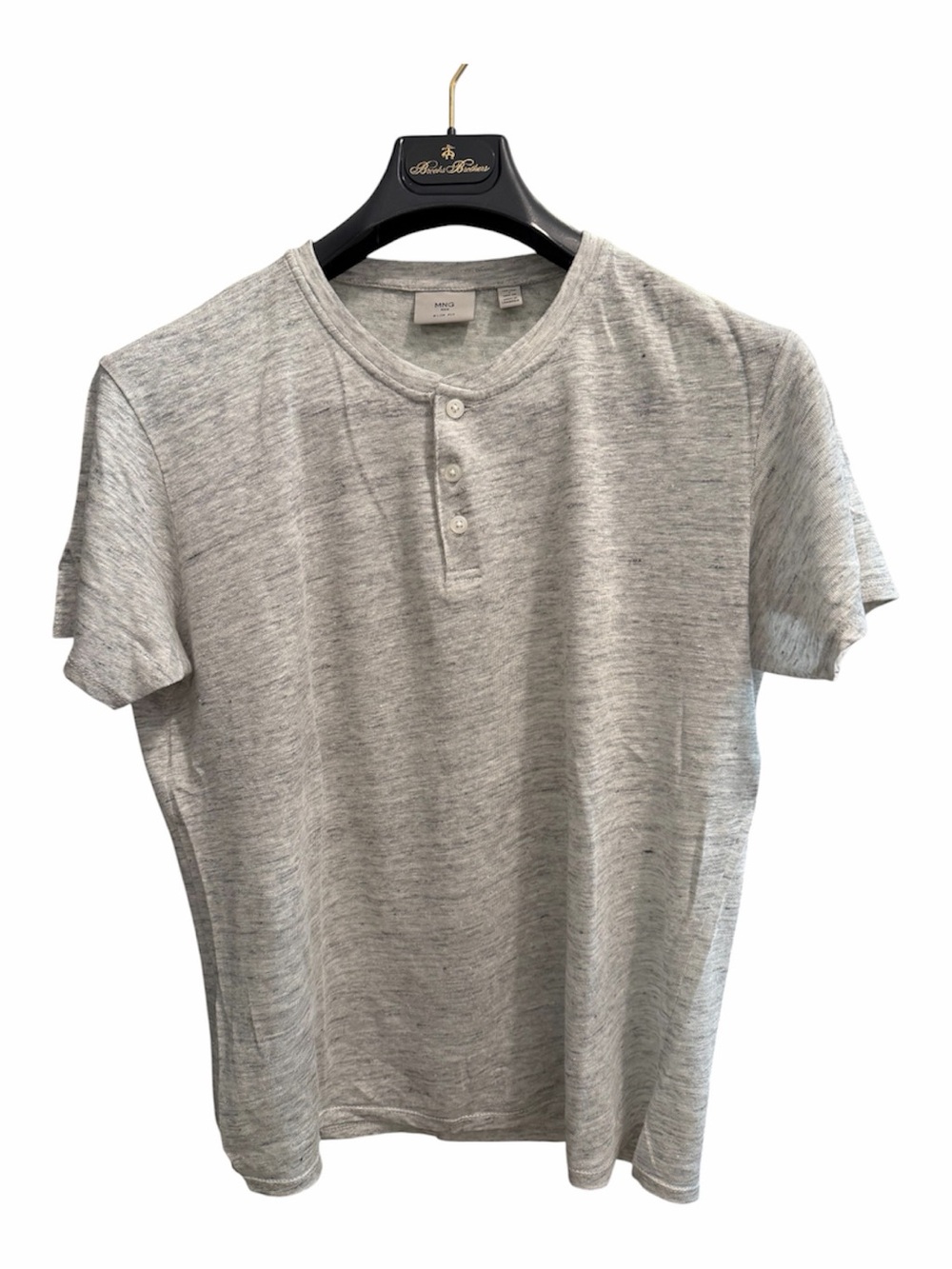 MANGO Men's Henley Short-Sleeve Shirt - Light Heather Gray 100% linen